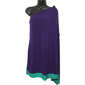 NEW Cache Women's One Shoulder Stretch Sz Medium  Purple Green  Mini Dress